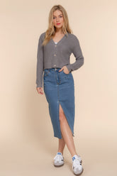Grey Long Sleeve V-neck Sweater Cardigan Simmer & Fay